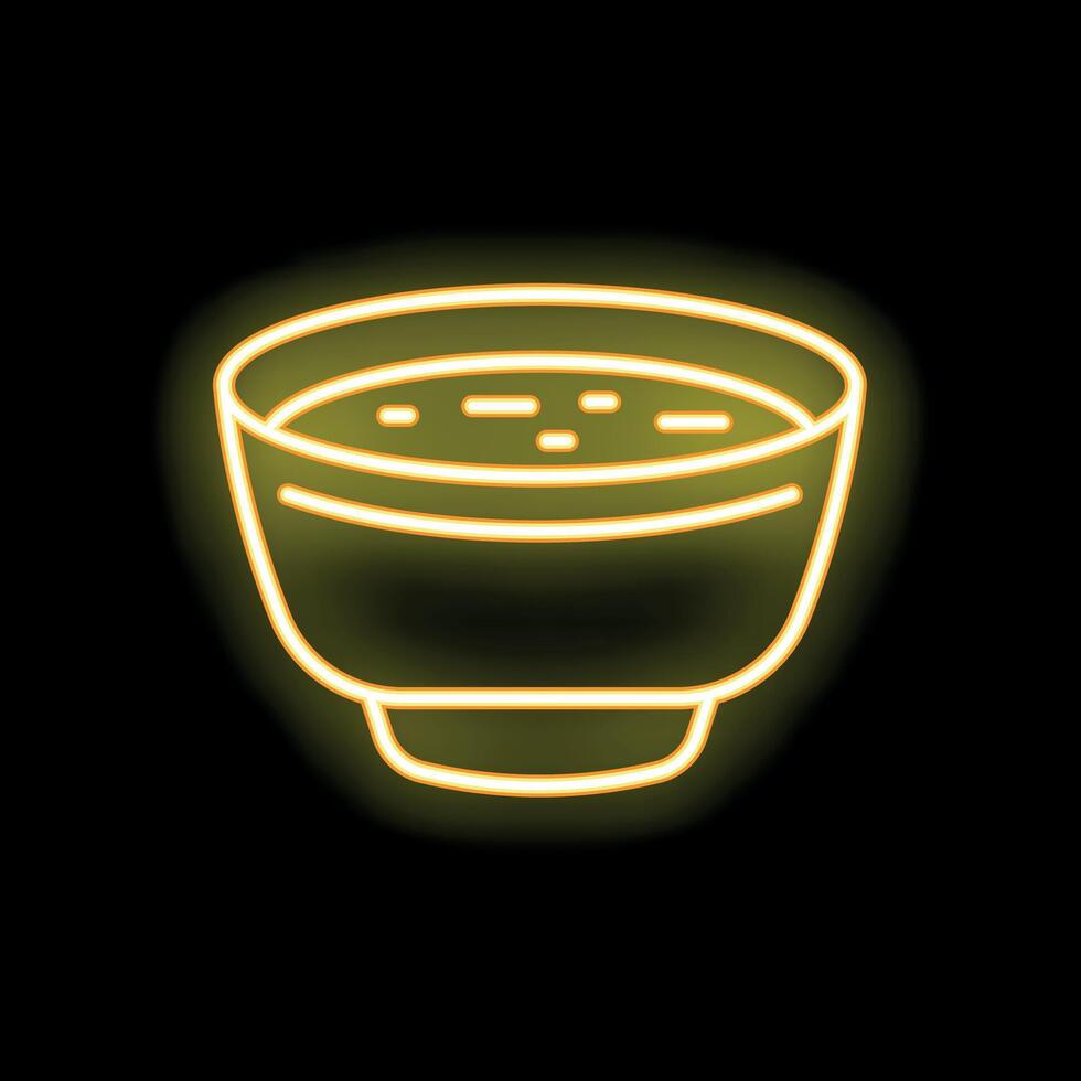 Neon sign of a bowl full of soup with herbs on a black background vector