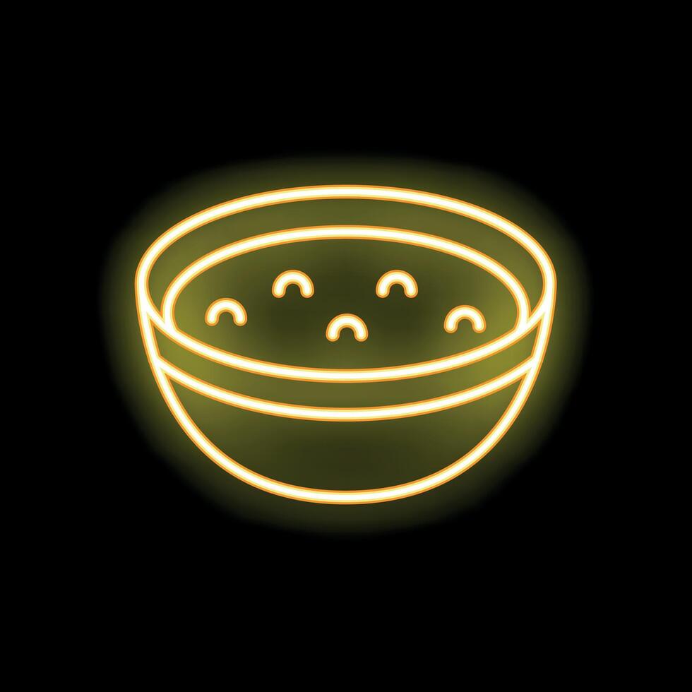 Neon sign of a bowl of soup glowing on black background vector