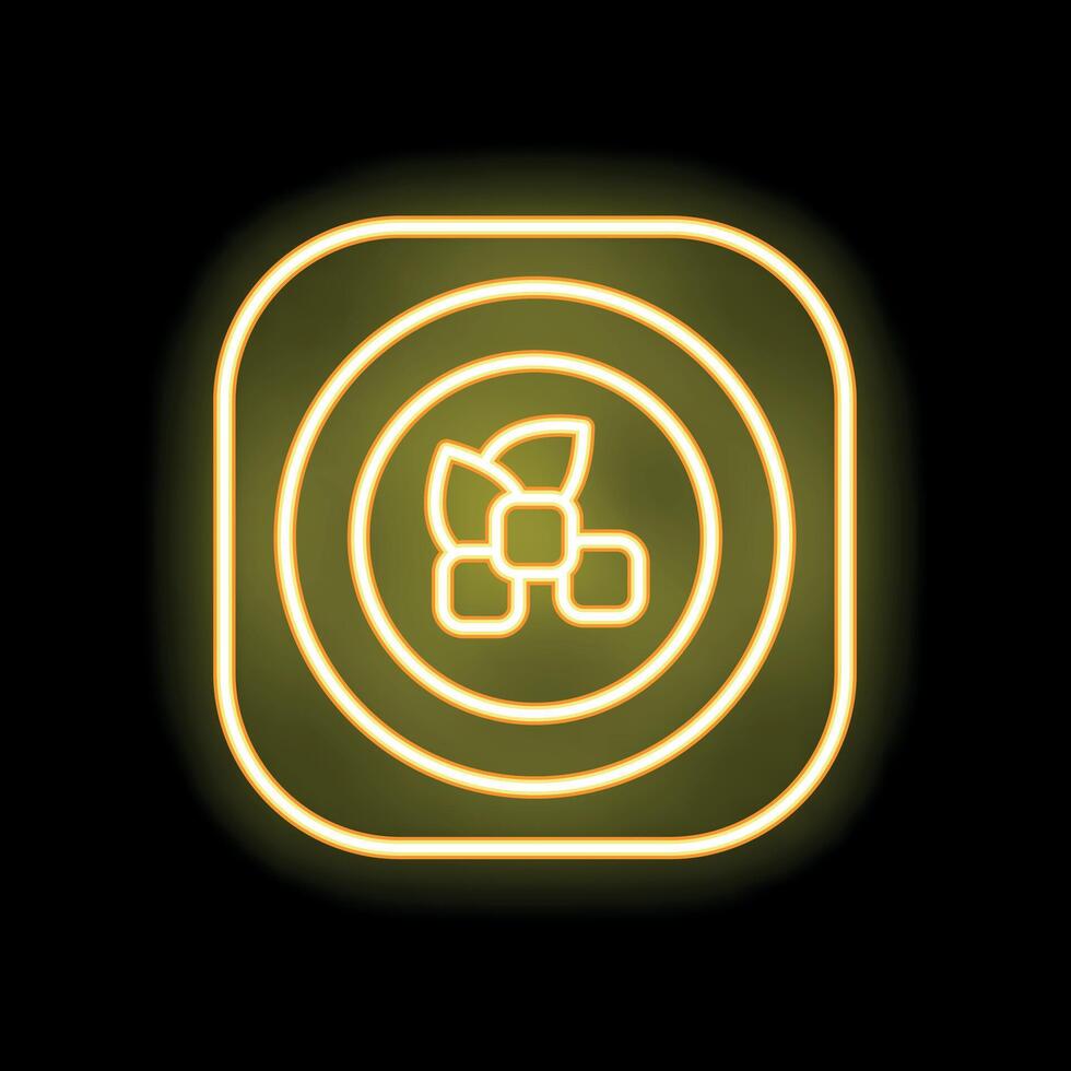 Yellow neon icon of sugar cubes with leaves on black background vector
