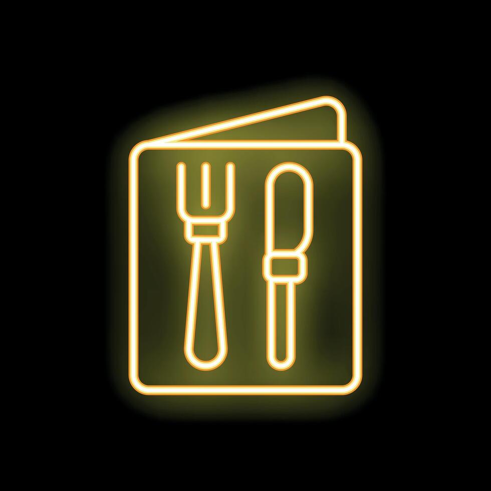 Yellow neon sign restaurant menu with fork and knife on black background vector