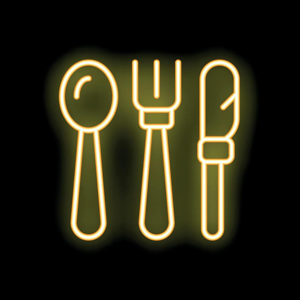 Neon sign showing spoon fork and knife cutlery icon vector