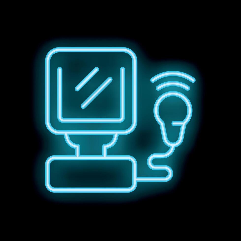 Neon medical ultrasound machine icon glowing on black background vector