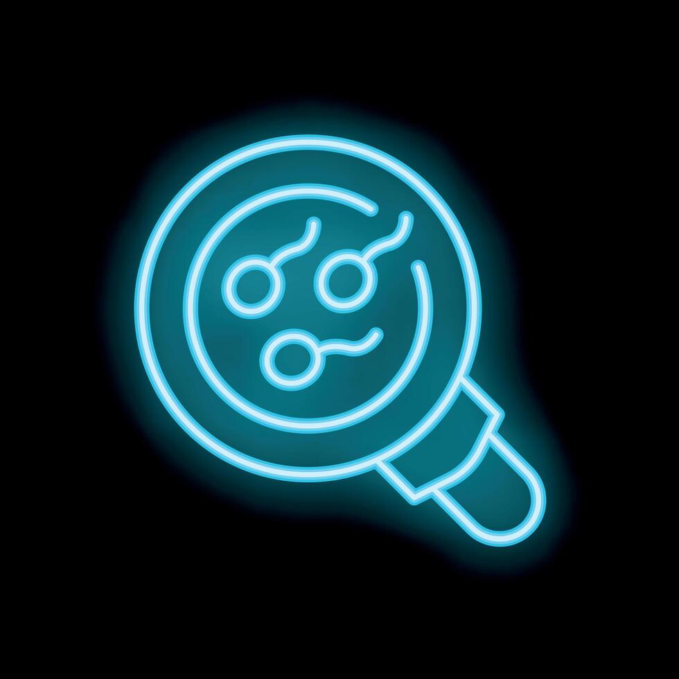 Neon style icon sperm cells magnifying glass infertility concept vector