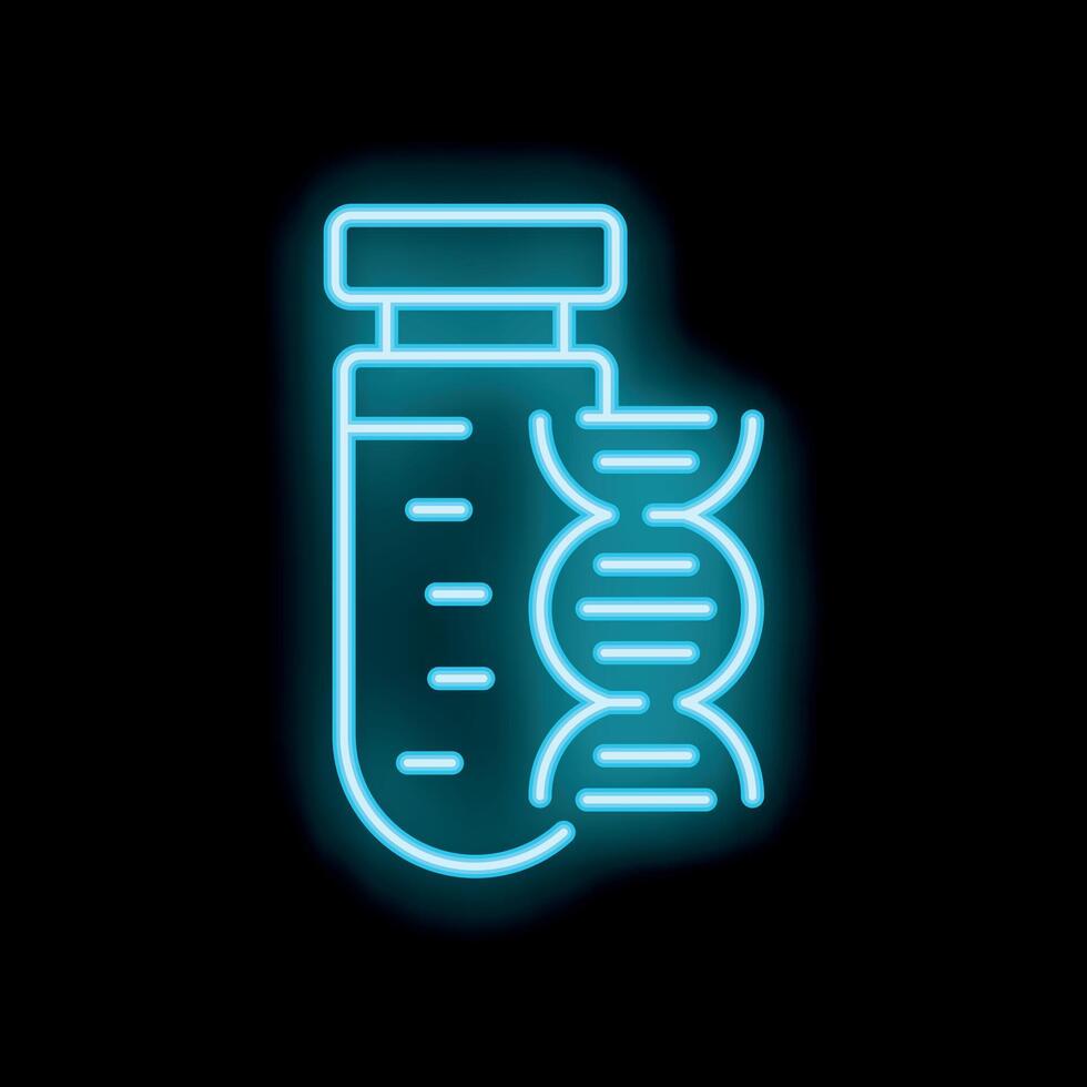 Neon icon of test tube with dna representing genetic research vector