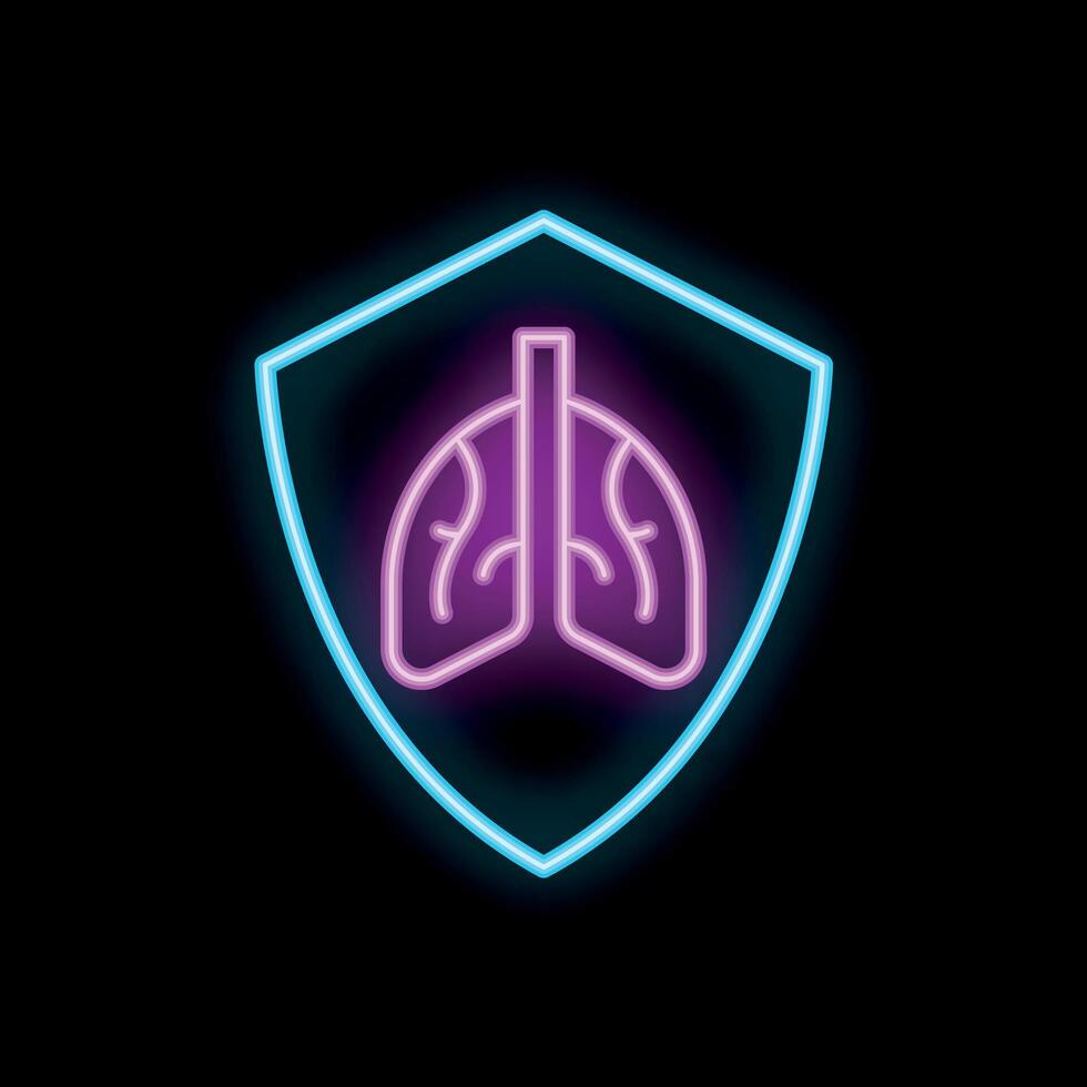 Neon shield protecting lungs respiratory illness concept vector
