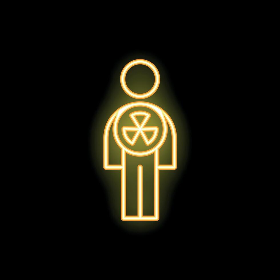 Neon yellow stick figure wearing radioactive symbol on black background vector
