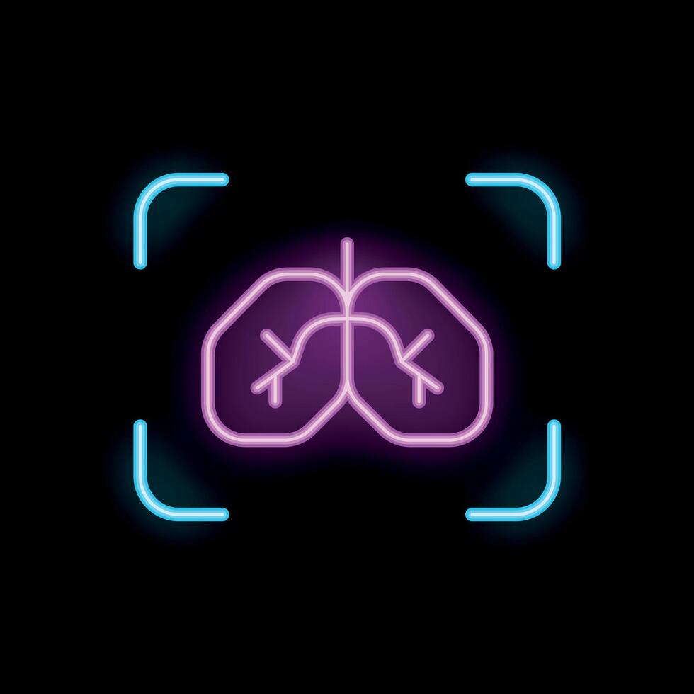 Neon icon of human lungs in focus showing respiratory health concept vector