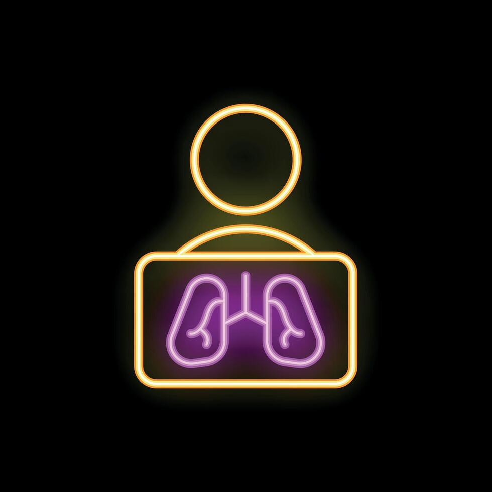 Neon sign showing patient with lung radiography on black background vector