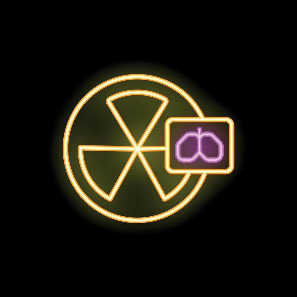 Neon icon of radioactive contamination causing lung disease vector
