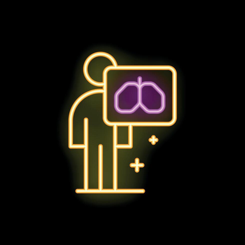 Neon style icon of person undergoing lung radiography vector