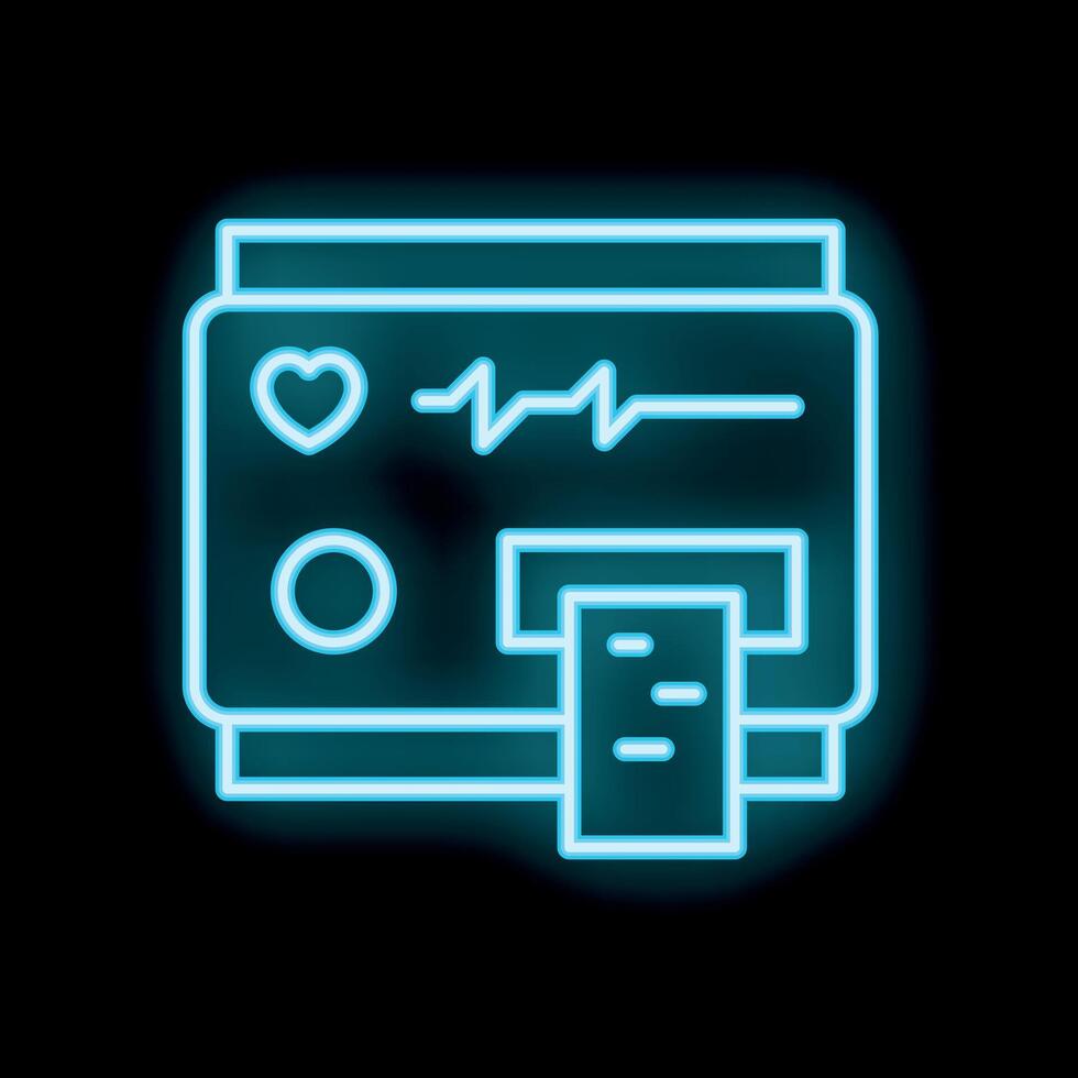 Neon medical device printing ekg rhythm on paper roll icon vector