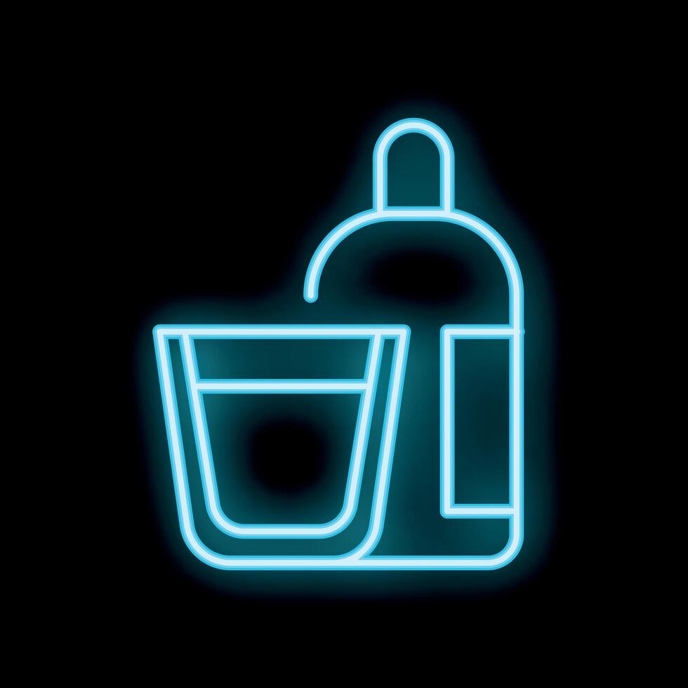 Blue neon sign showing bottle and glass for bar or nightclub vector