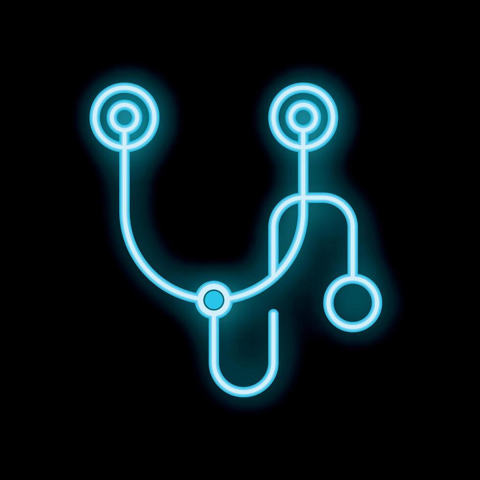 Neon medical stethoscope glowing on black background vector