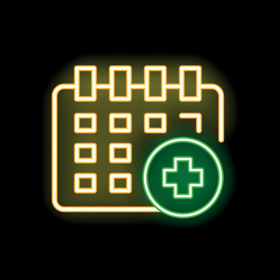 Neon green medical cross on a calendar icon for doctor appointment vector