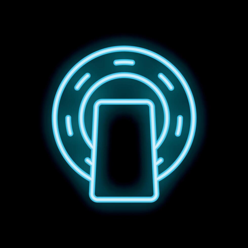 Neon icon of computed tomography scanner machine for medical diagnosis vector