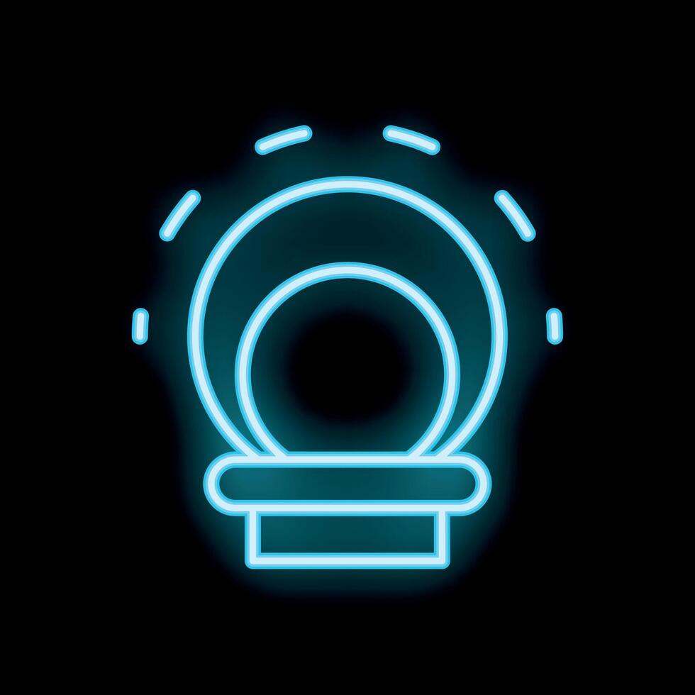 Neon sign representing crystal ball with shining aura on black background vector