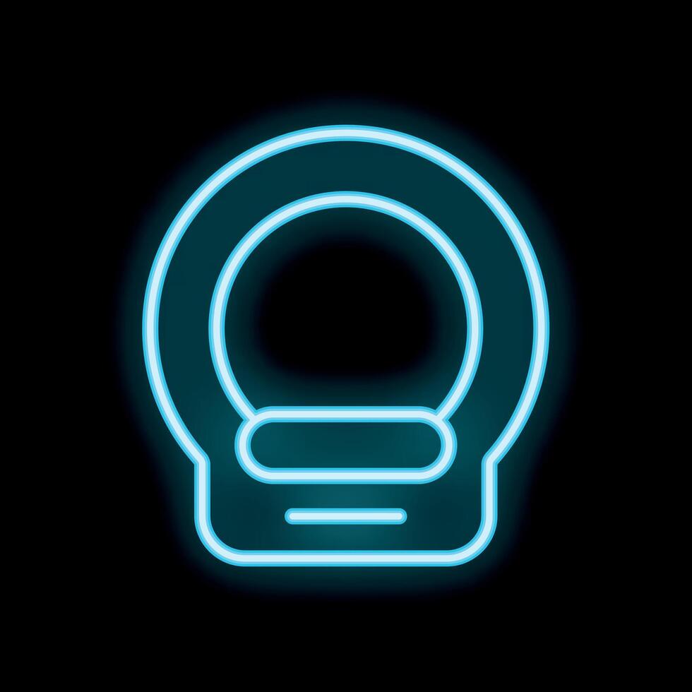 Neon icon of a ct scan machine glowing blue on black background vector