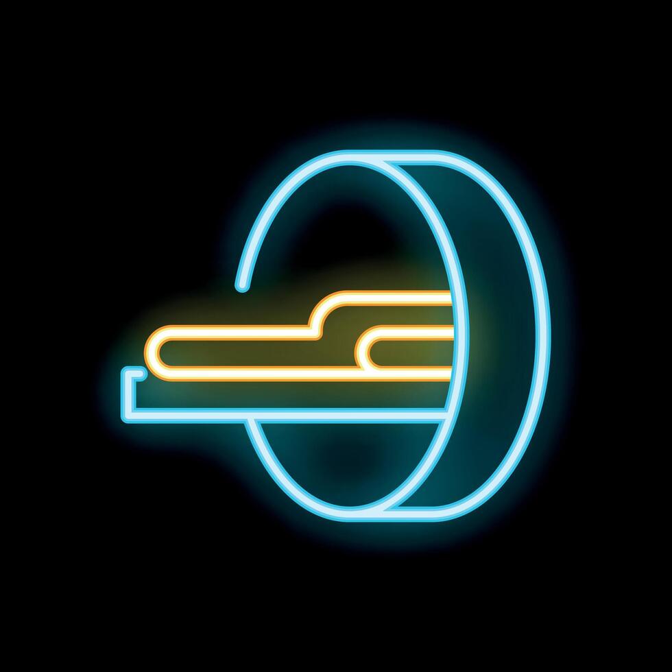 Neon icon of computed tomography showing patient entering scanner vector