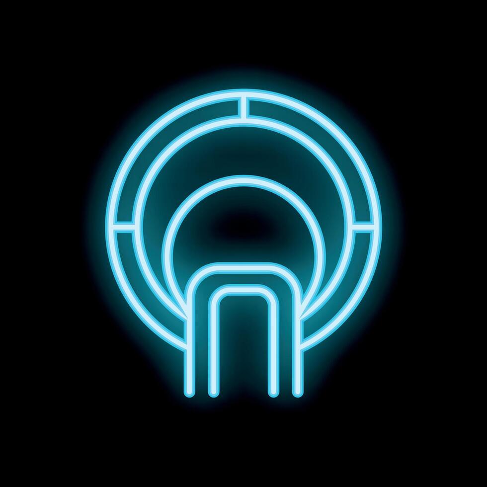 Neon icon of magnetic resonance imaging machine glowing blue on black background vector