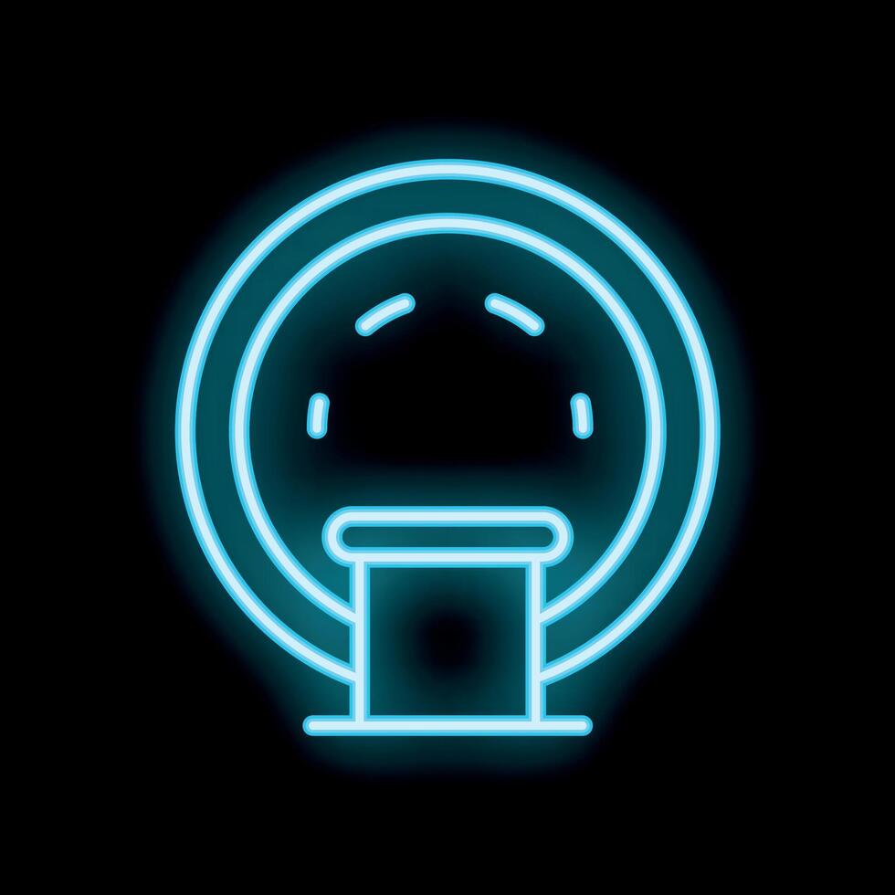 Neon icon of a ct scan machine glowing blue on black background vector