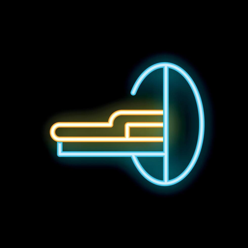 Neon icon of a hand pushing hospital bed into a morgue freezer vector