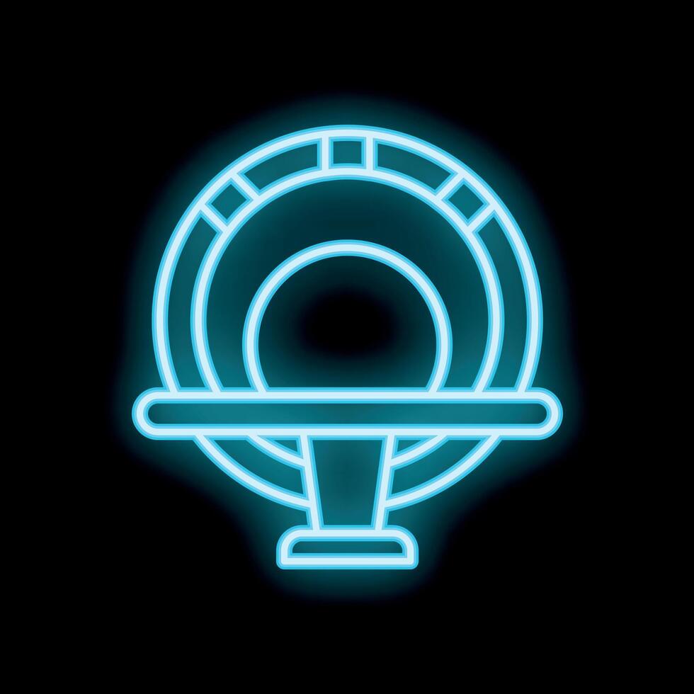 Blue neon icon of a mri machine glowing on a black background vector