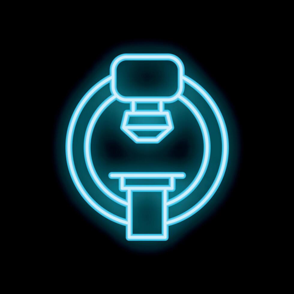 Neon icon of a ct scan machine glowing blue on black background vector
