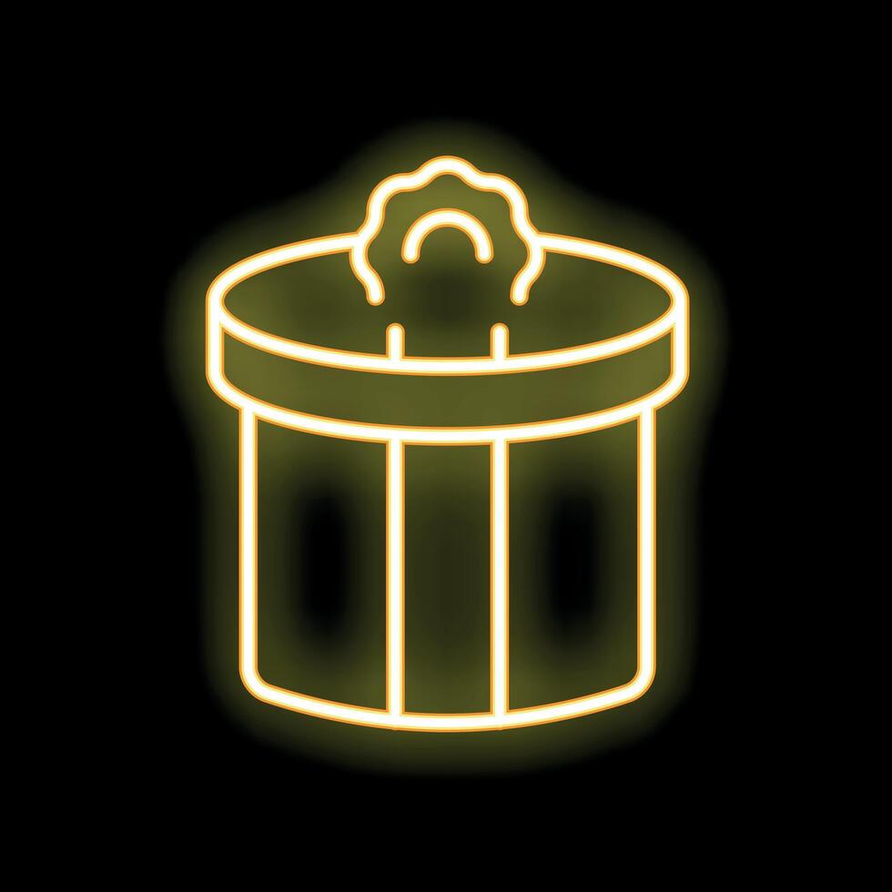 Yellow neon sign of a gift box on a black background vector