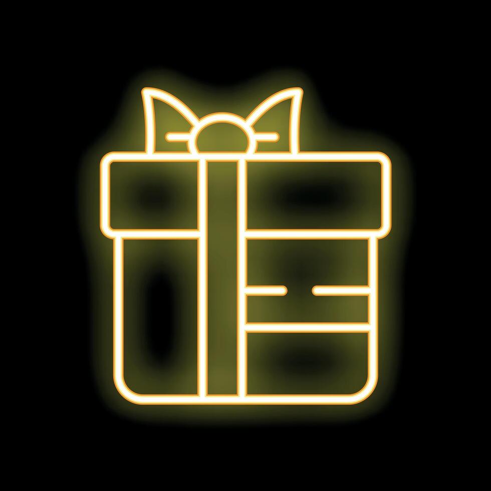 Neon gift box symbol is glowing on a black background vector