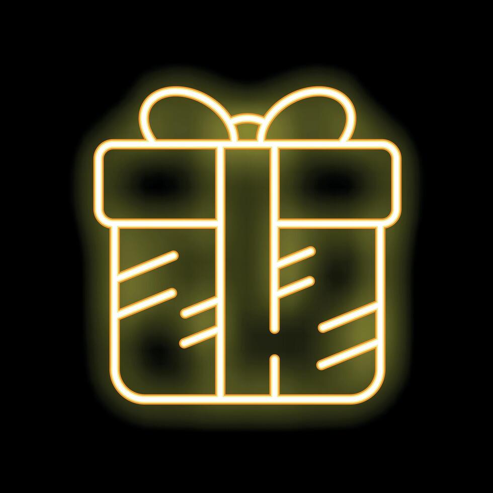 Neon gift box shining on black background with copy space vector
