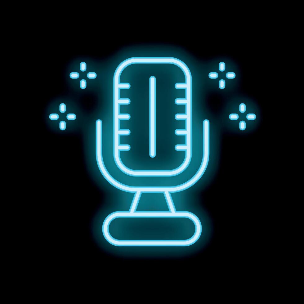 Glowing neon microphone icon representing audio recording and broadcasting vector