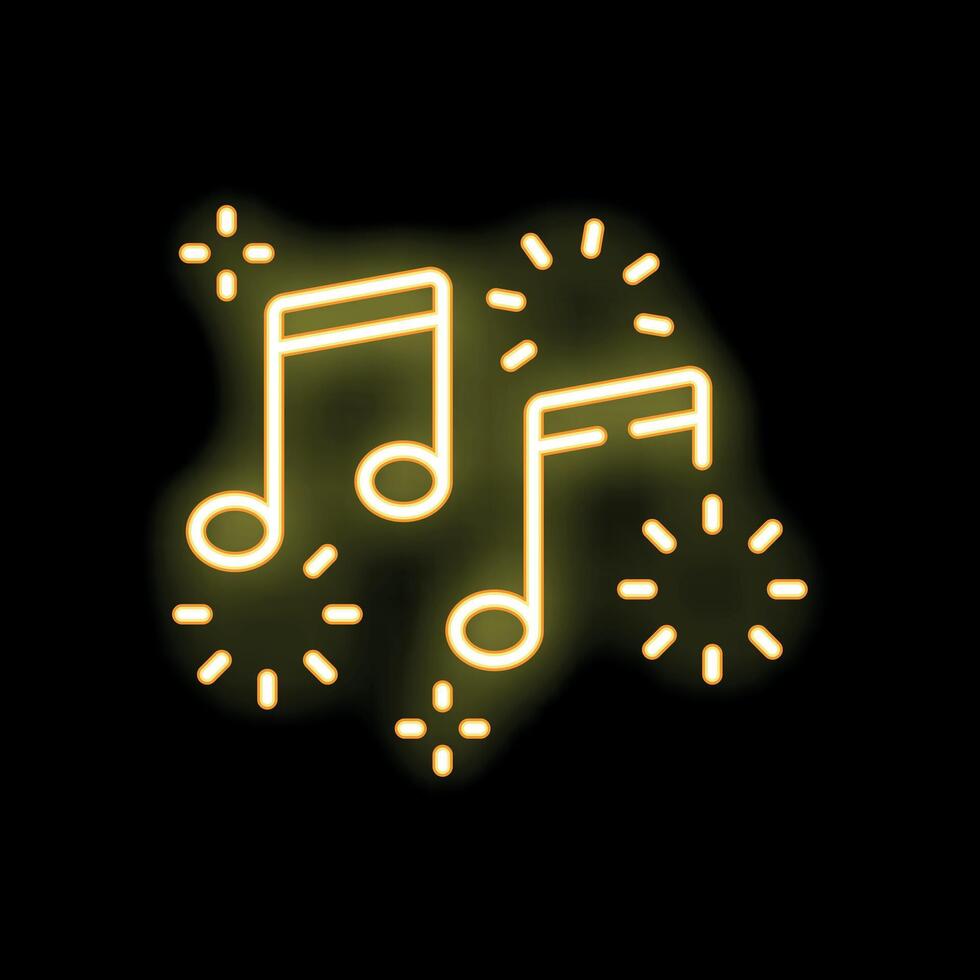 Neon musical notes surrounded by festive fireworks vector