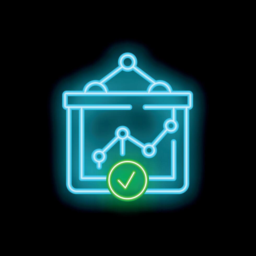 Neon icon of business plan showing positive trend with check mark vector
