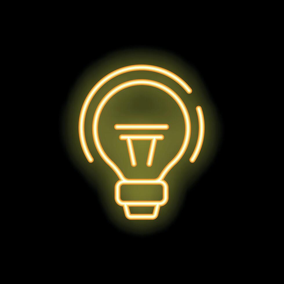 Neon lightbulb shining on black background representing ideas vector