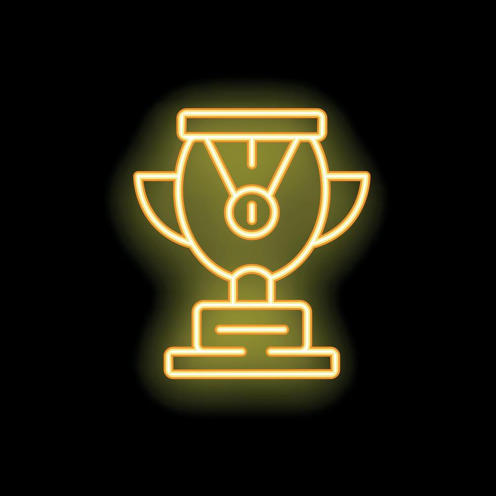 Golden neon trophy shining on dark background vector