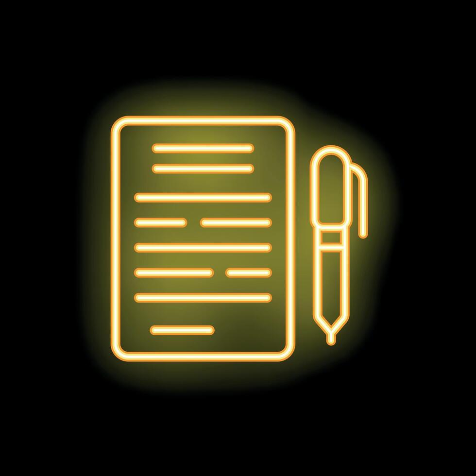 Neon yellow pen writing on paper icon graphic on black background vector