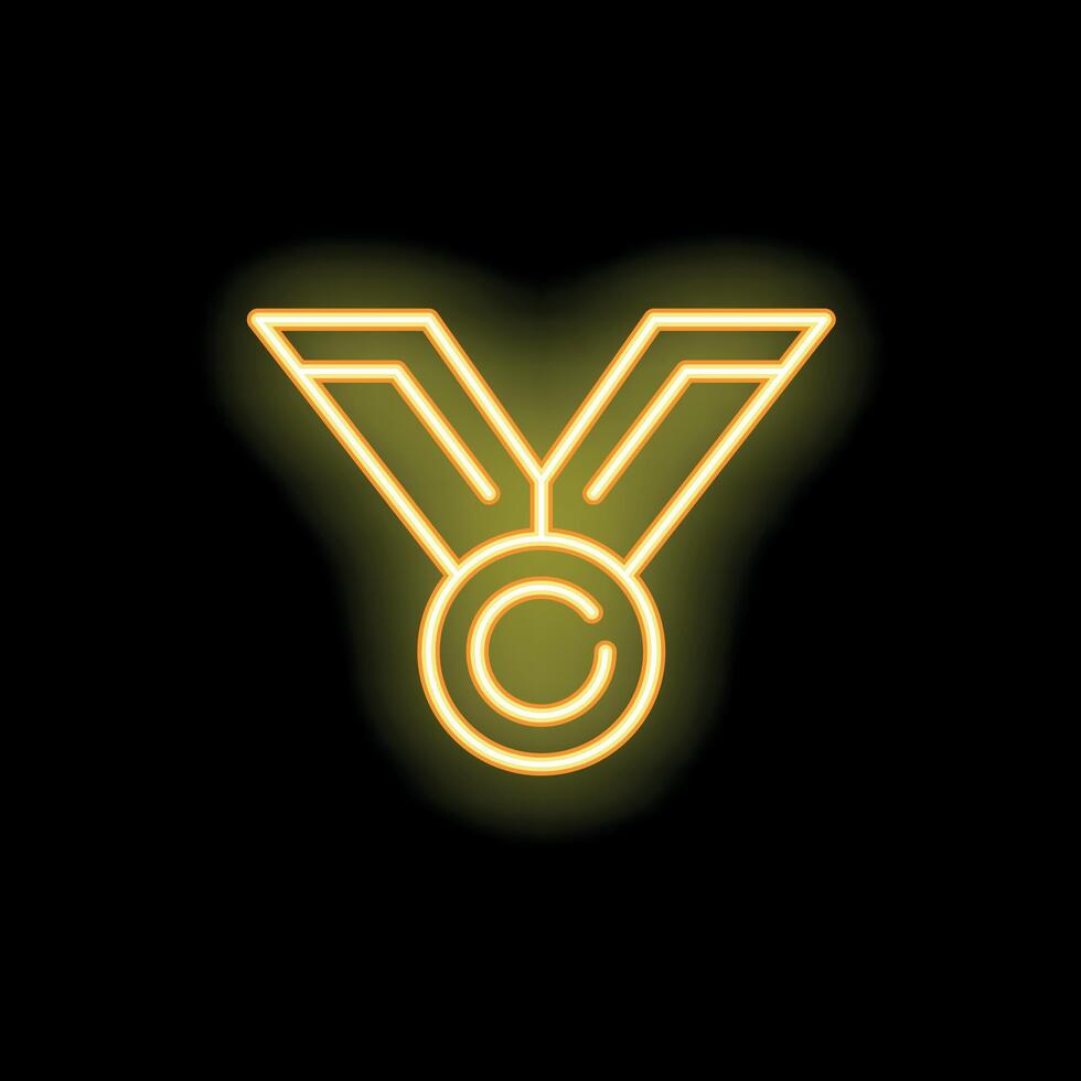 Neon copyright symbol glowing on black background vector