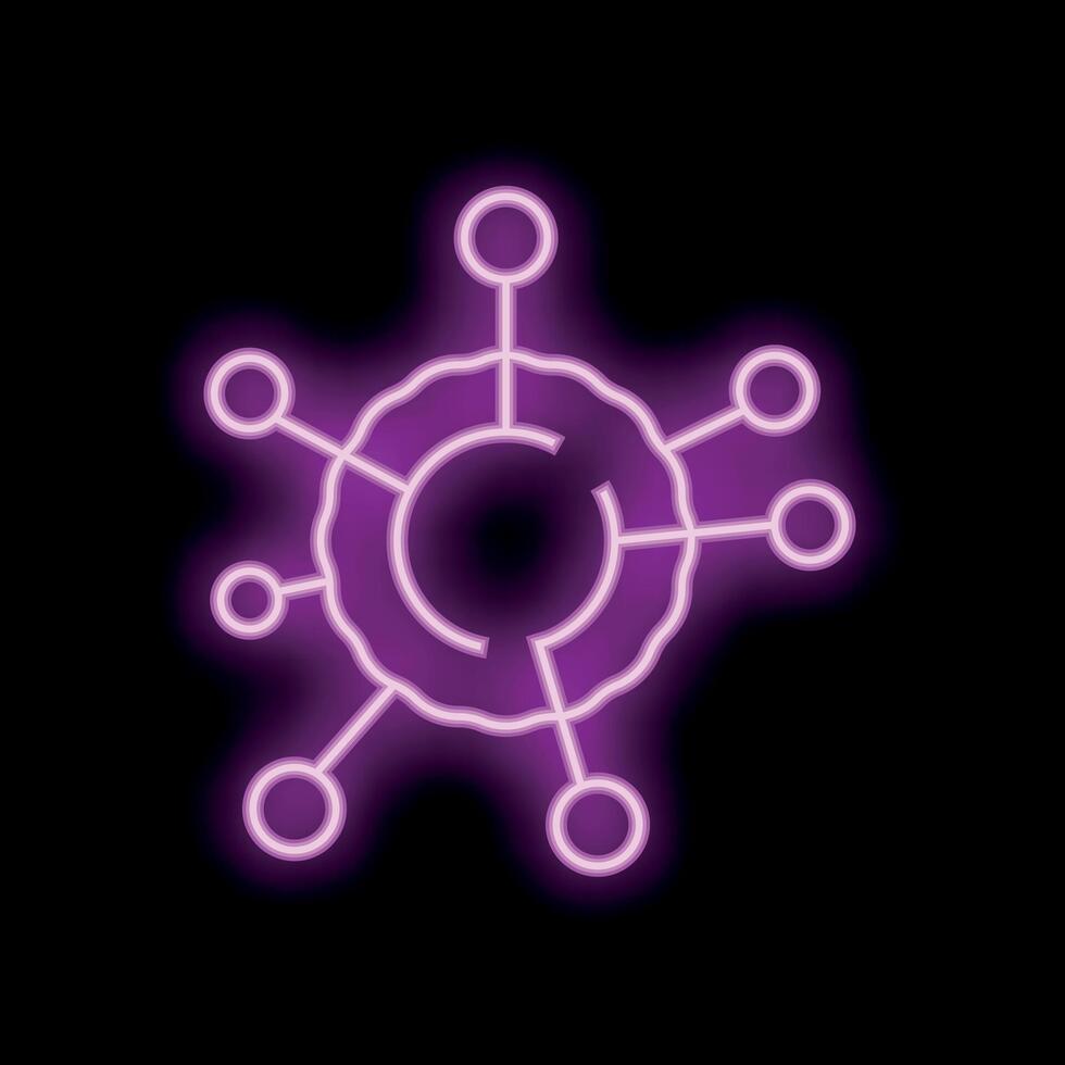 Neon network hub connecting nodes with lines of light vector