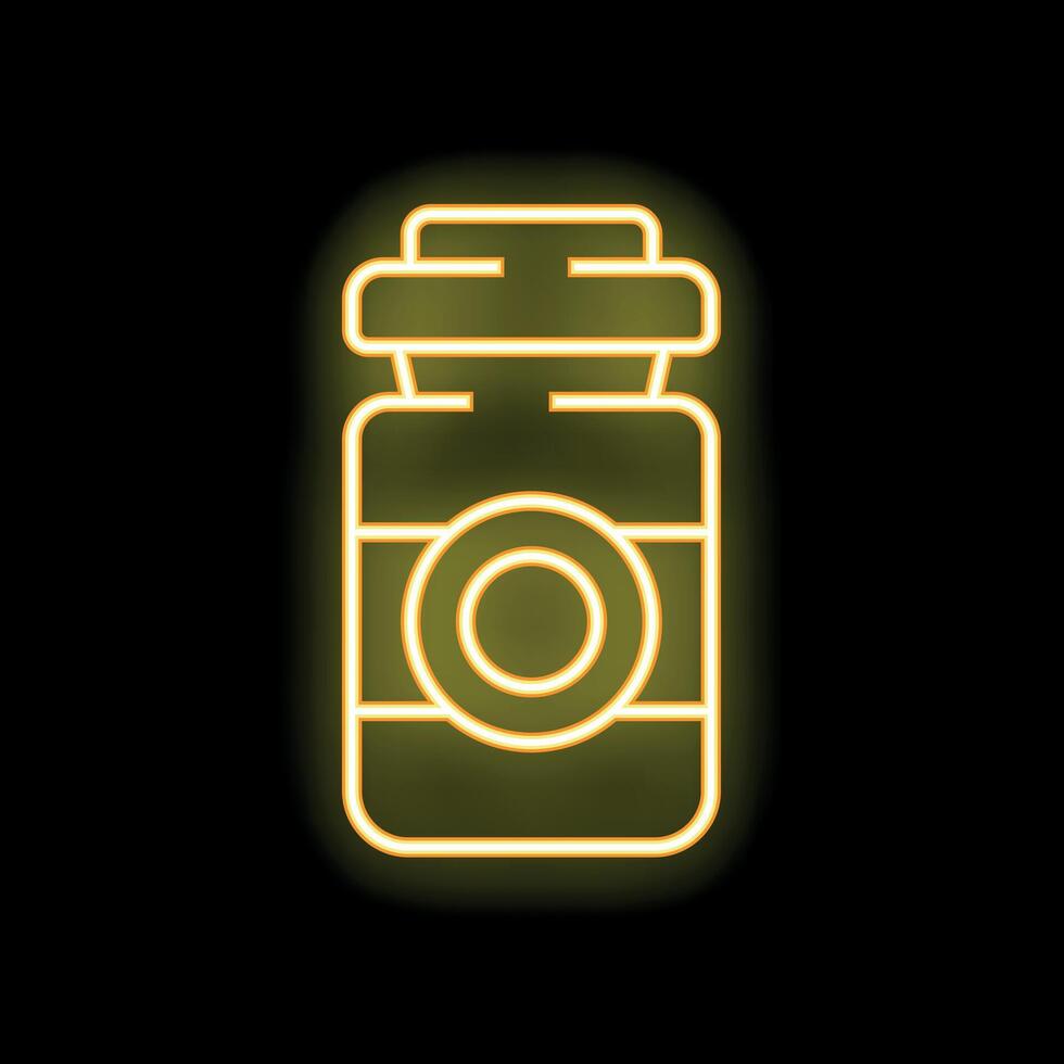 Yellow neon sign of a jar with a lid on black background vector