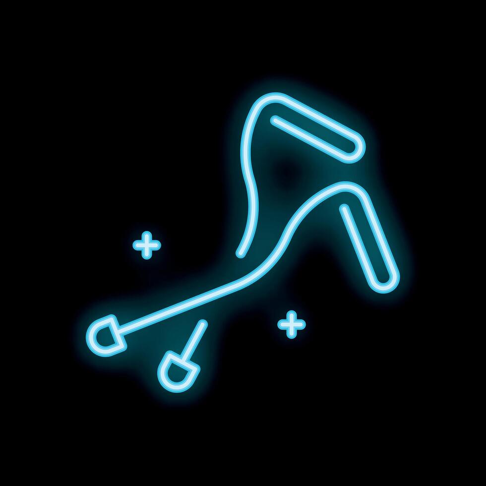 Neon sign of wired earphones with microphone icon on black background vector