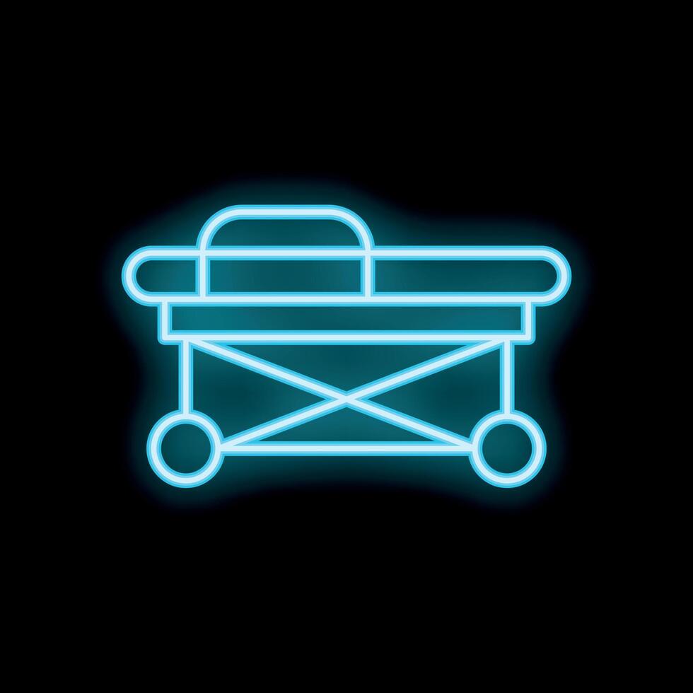 Glowing neon hospital bed icon on dark background representing healthcare vector