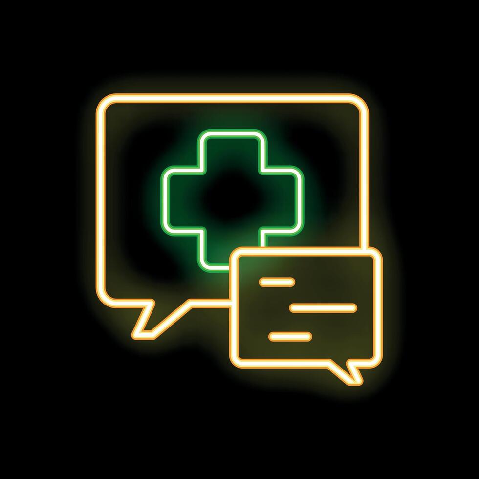Neon green medical cross with speech bubble showing online medical support vector
