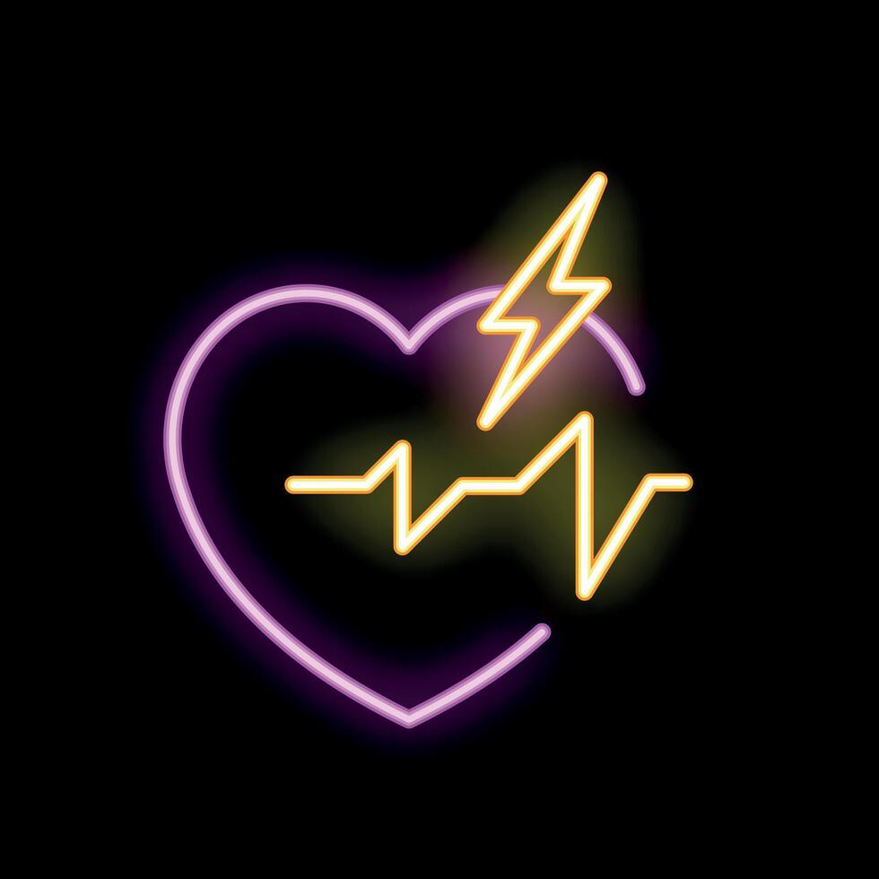 Neon heartbeat showing cardiac arrest or heart attack vector