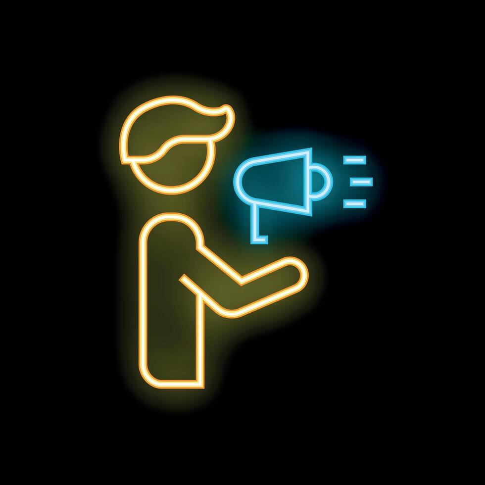 Marketing manager using megaphone for advertising campaign neon icon vector