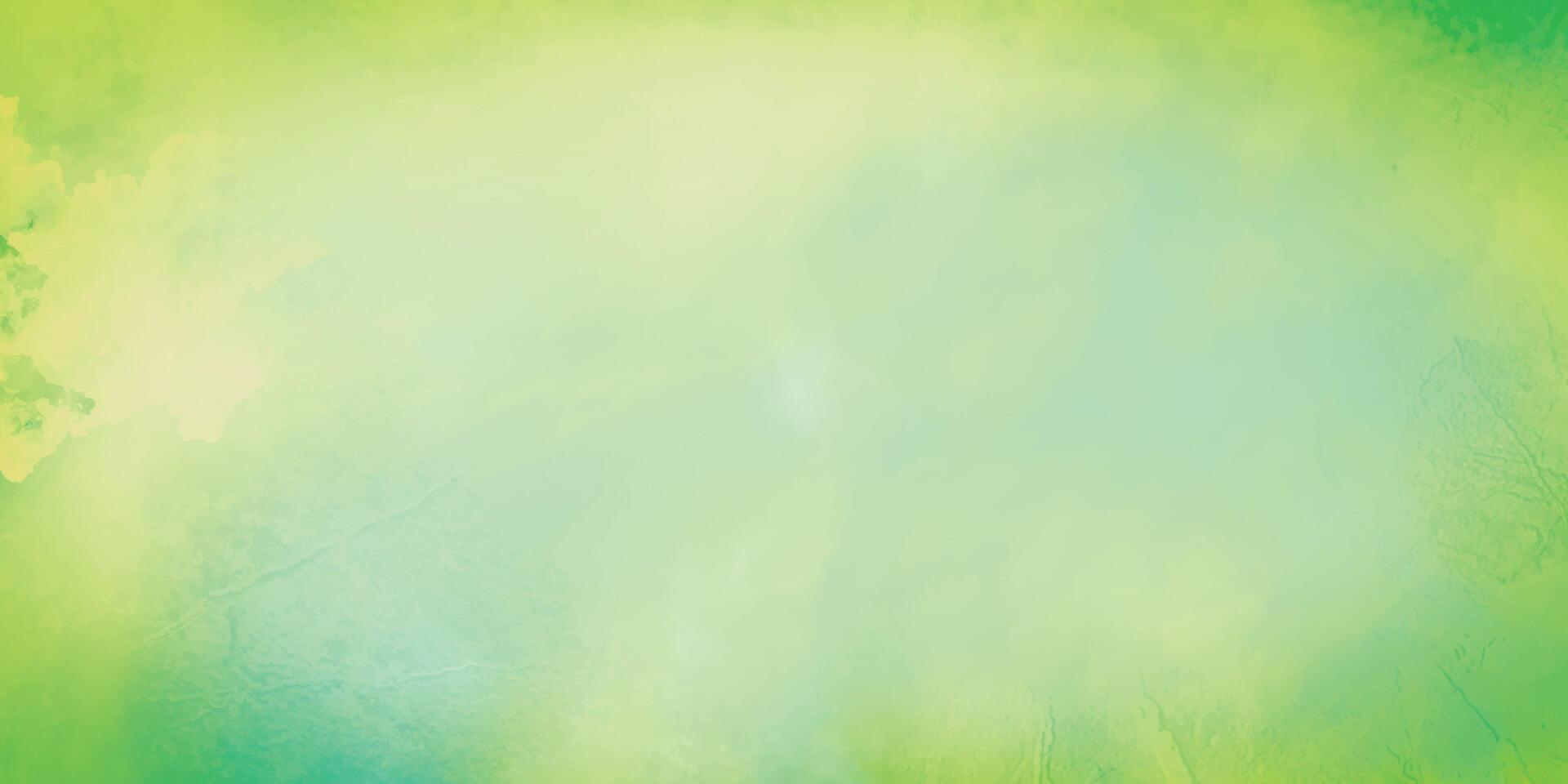 Watercolor yellow green grainy gradient background. Green brushed abstract background with dark green to light green. vector