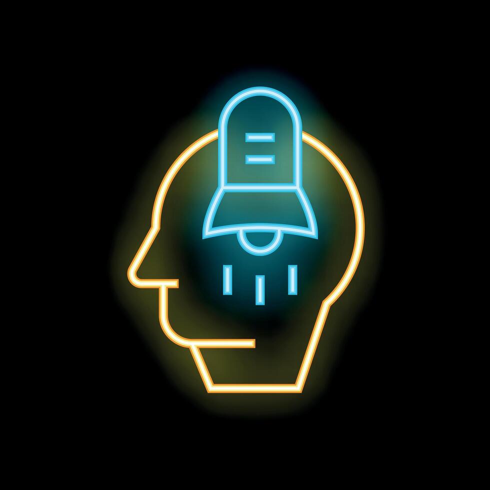 Neon style icon head with alarm bell inside symbolizing deadline pressure vector