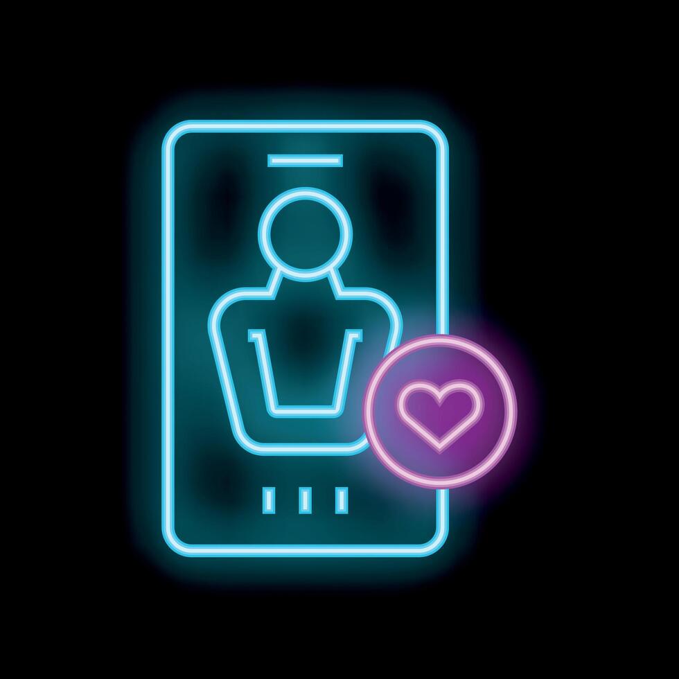 Neon icon of smartphone showing user profile with heart like notification vector