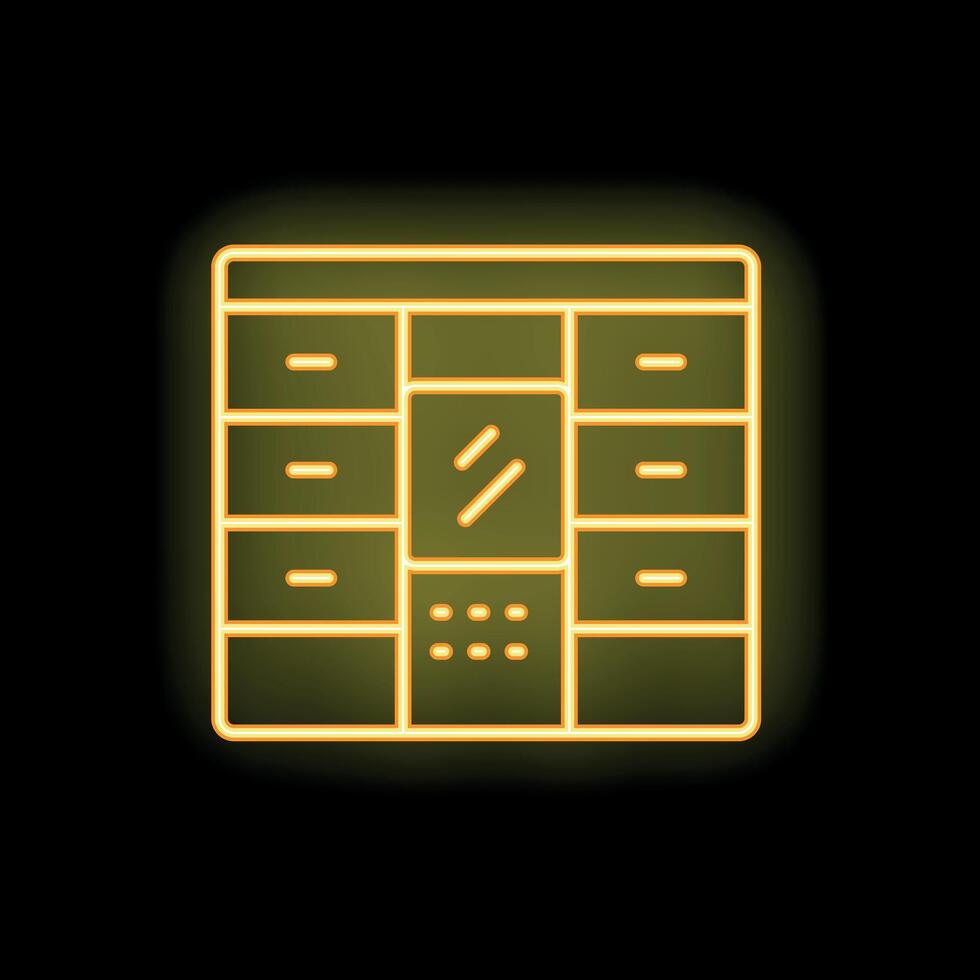 Neon yellow drum machine music production icon on black background vector