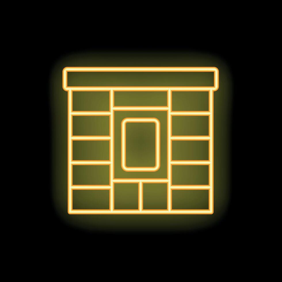 Yellow neon sign of building facade with window on black background vector