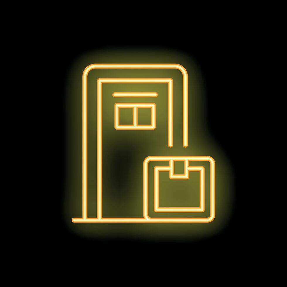 Neon icon of a package being delivered to a door vector